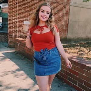 Forever 21 Blue A-Line Mini Skirt with Tie Front